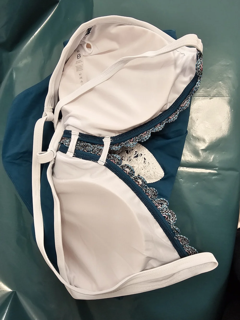 NWT Teal Crochet Lace One Piece Swimsuit XL Boho Beach Resortwear Bathing Suit